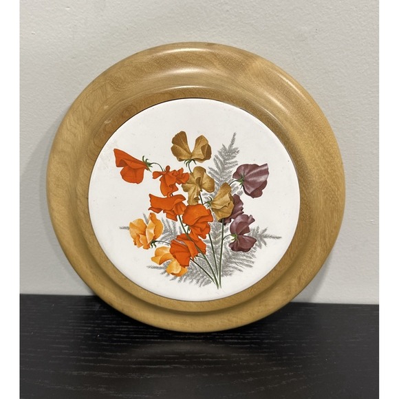 Myrtlecraft Other - Vintage Myrtle Craft Oregon Myrtlewood Trivet Ceramic Tile Sweet Pea Floral 70s